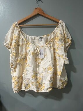 a new day Cream Off-Shoulder Crop Top with Yellow Floral Print